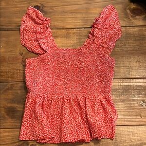 Entro Pink Puff Sleeve Smocked Blouse